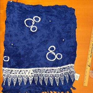 Blue and White Women's Swim Sarong fringe to fringe 68 in x 42 1/2 in.